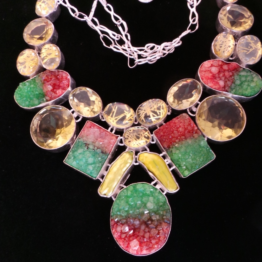 Druzy, Quartz, Topaz & Pearl Statement Necklace